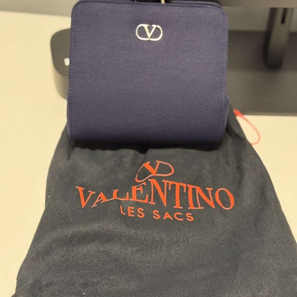 NWOT Valentino Garavani Clutch Elegant Blue Satin with Dust Bag and COA Card